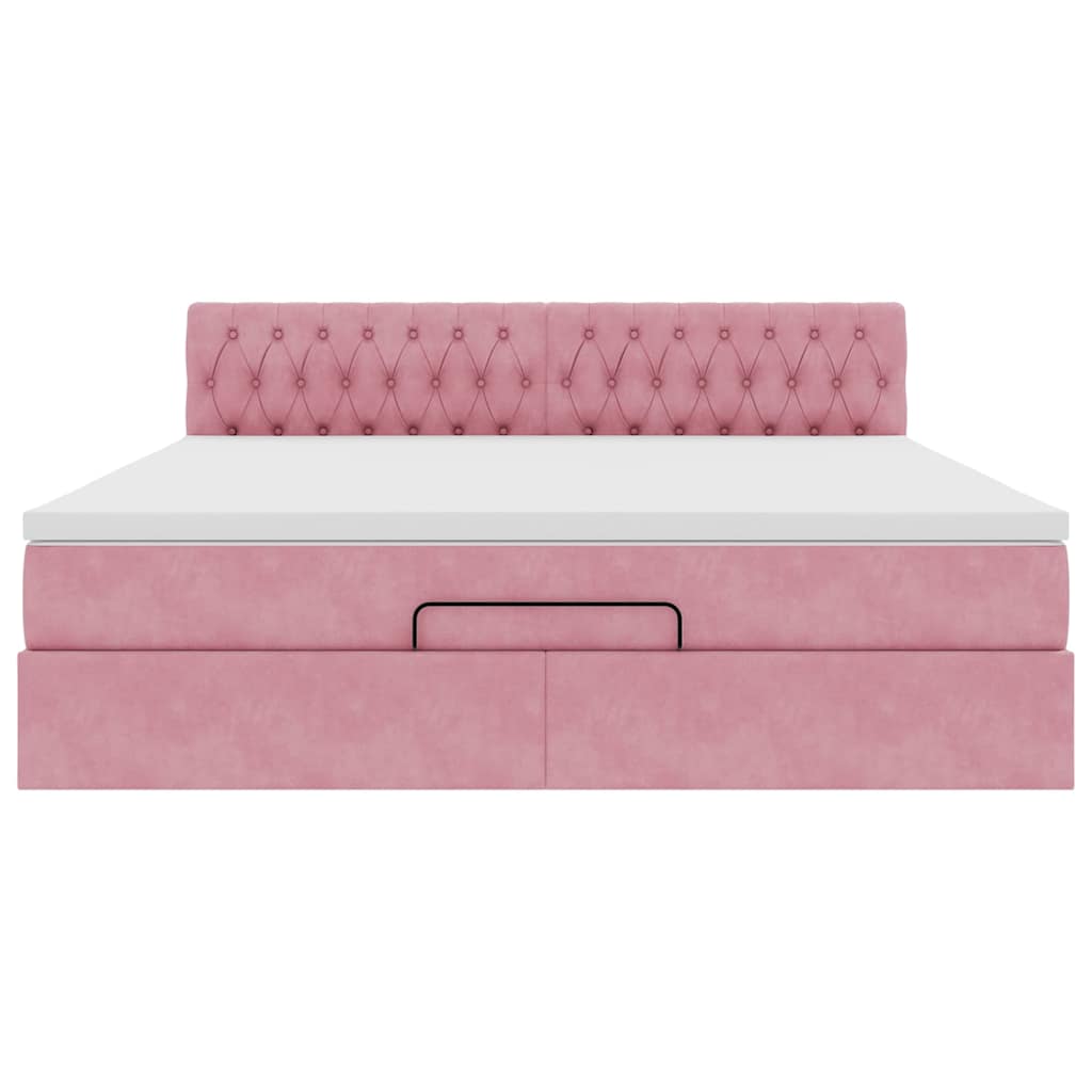 Ottoman bed met matras 160x200cm fluweel roze