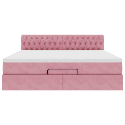 Ottoman bed met matras 160x200cm fluweel roze