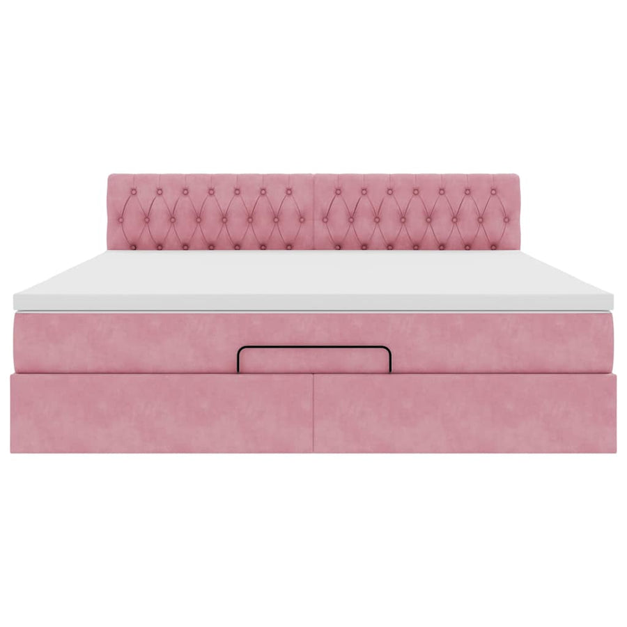 Ottoman bed met matras 160x200cm fluweel roze