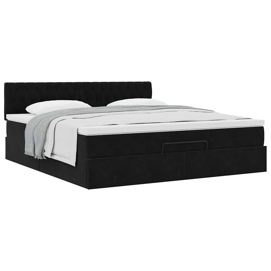 Ottoman bed met matras 180x200cm fluweel zwart