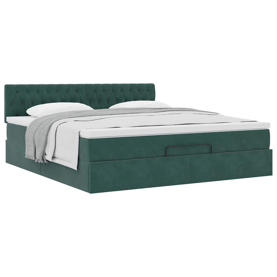 Ottoman bed met matras 180x200 cm fluweel donkergroen