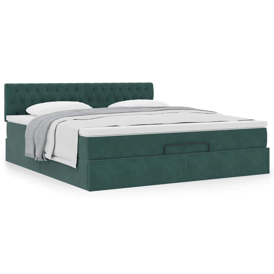 Ottoman bed met matras 180x200 cm fluweel donkergroen