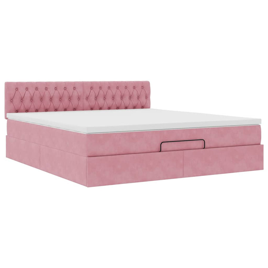 Ottoman bed met matras 180x200 cm fluweel roze