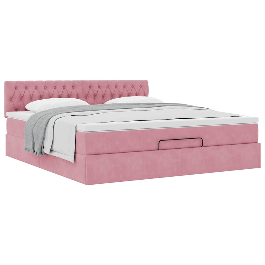 Ottoman bed met matras 180x200 cm fluweel roze