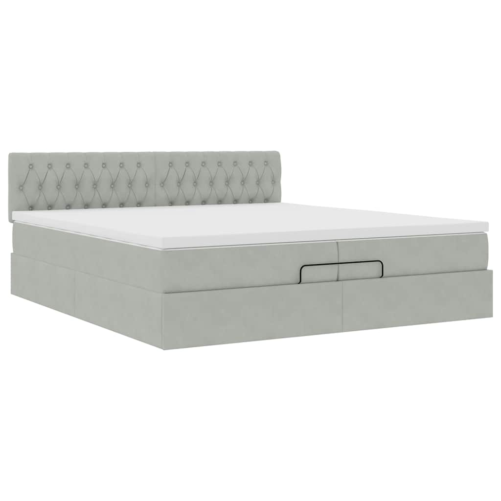 Ottoman bed met matras 200x200 cm fluweel lichtgrijs