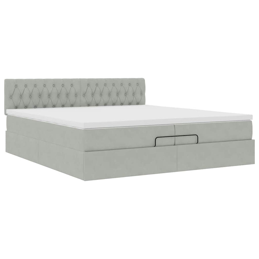 Ottoman bed met matras 200x200 cm fluweel lichtgrijs