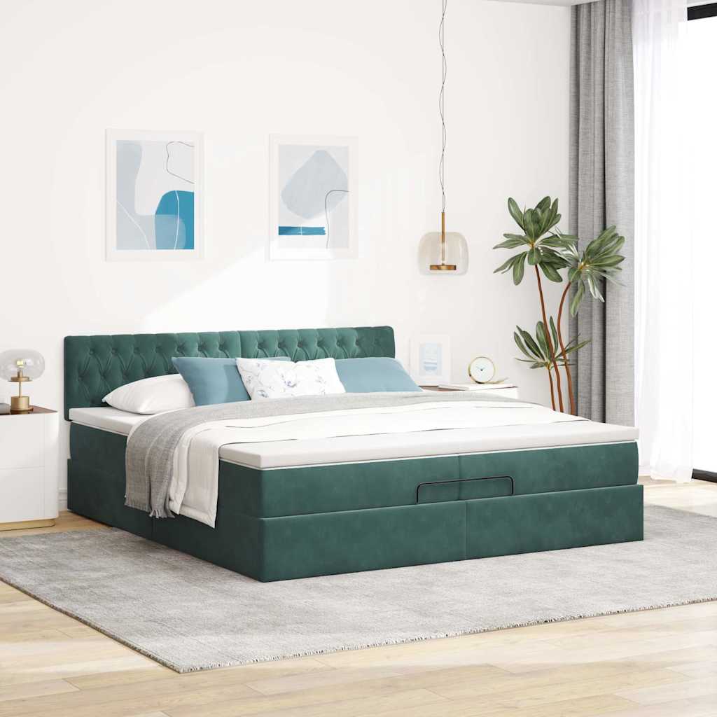 Ottoman Bed Met Matras Fluweel 200 x 200 cm Donkergroen