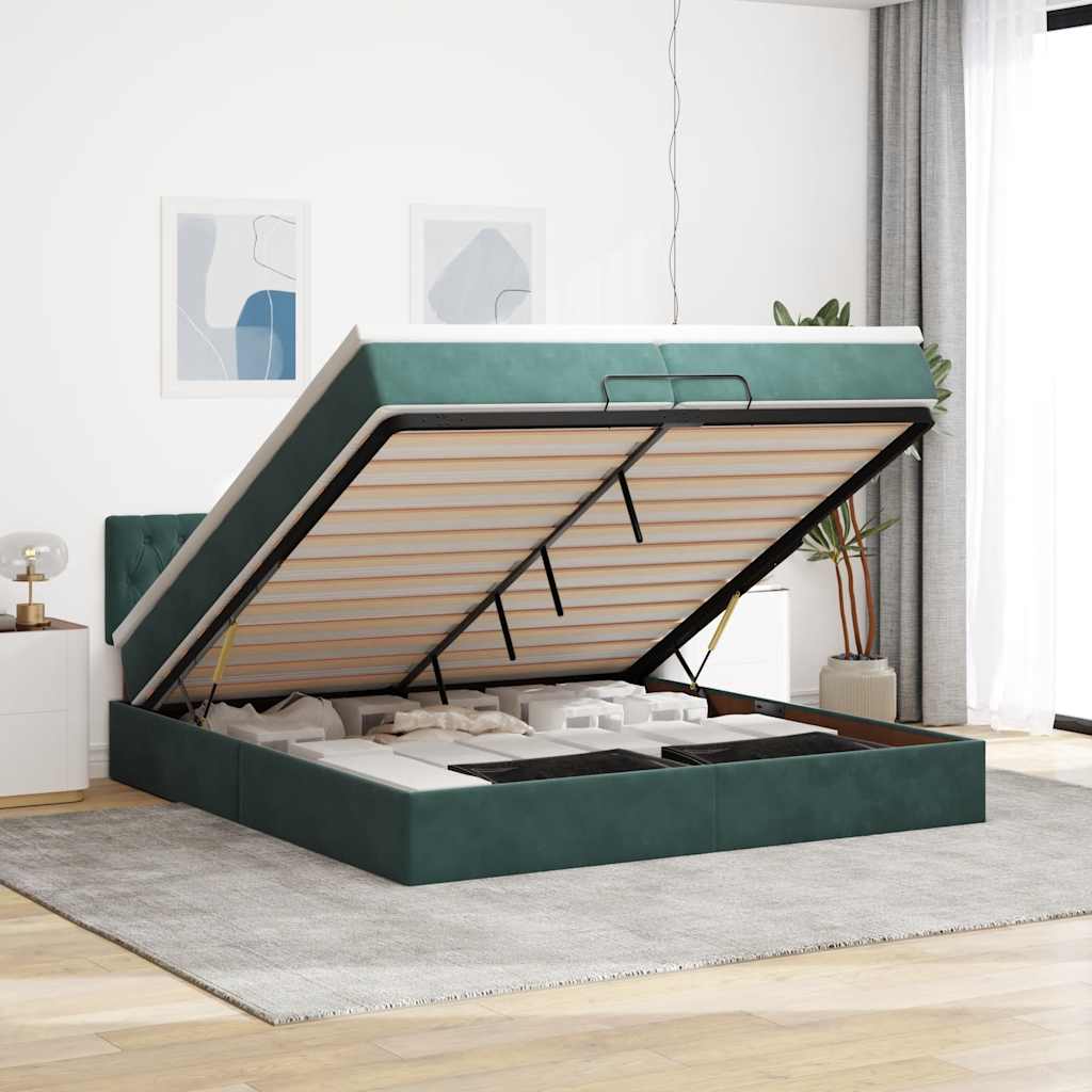 Ottoman Bed Met Matras Fluweel 200 x 200 cm Donkergroen