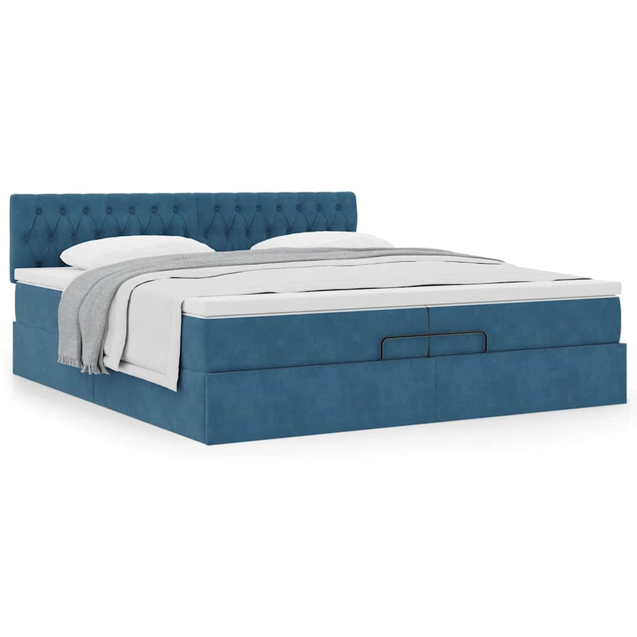 Ottoman Bed Met Matras Fluweel 200 x 200 cm Donkerblauw