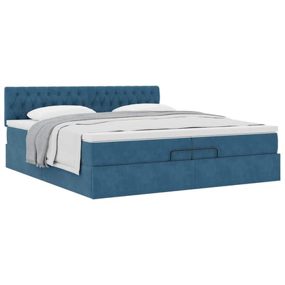 Ottoman Bed Met Matras Fluweel 200 x 200 cm Donkerblauw
