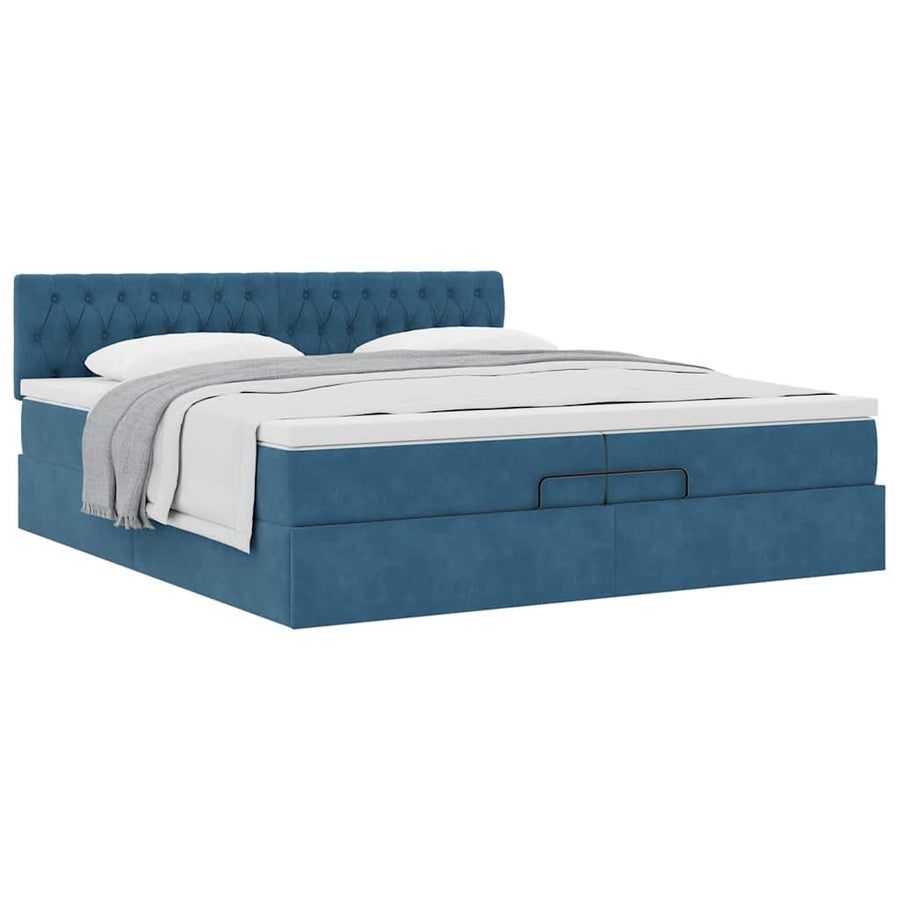 Ottoman Bed Met Matras Fluweel 200 x 200 cm Donkerblauw