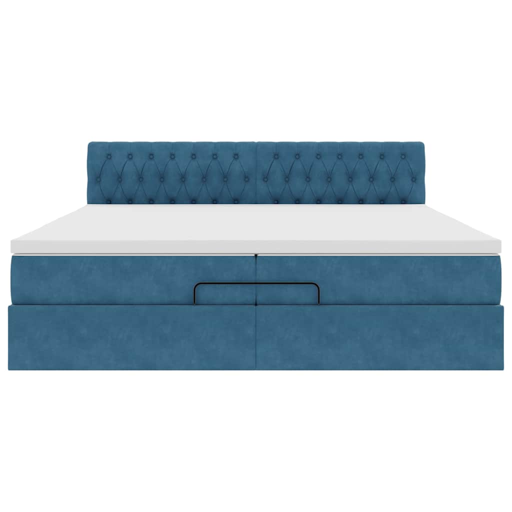 Ottoman Bed Met Matras Fluweel 200 x 200 cm Donkerblauw