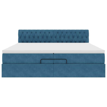 Ottoman Bed Met Matras Fluweel 200 x 200 cm Donkerblauw