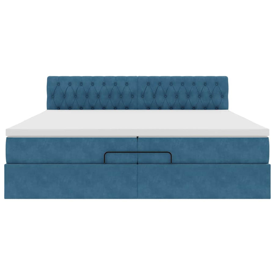 Ottoman Bed Met Matras Fluweel 200 x 200 cm Donkerblauw