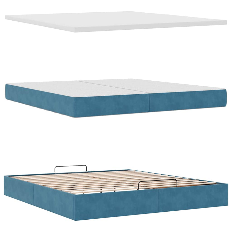 Ottoman Bed Met Matras Fluweel 200 x 200 cm Donkerblauw