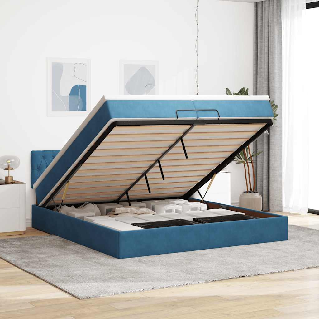 Ottoman Bed Met Matras Fluweel 200 x 200 cm Donkerblauw