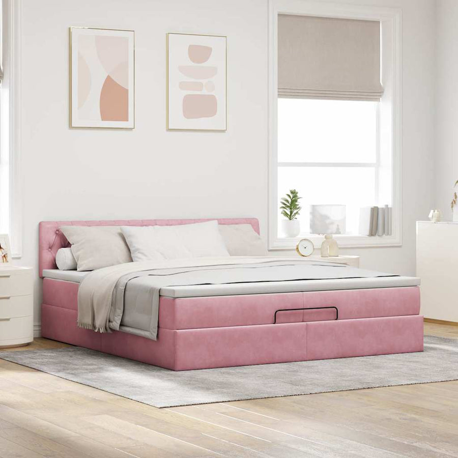 Ottoman bed met matras 200x200 cm fluweel roze