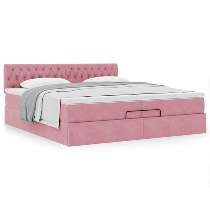 Ottoman bed met matras 200x200 cm fluweel roze