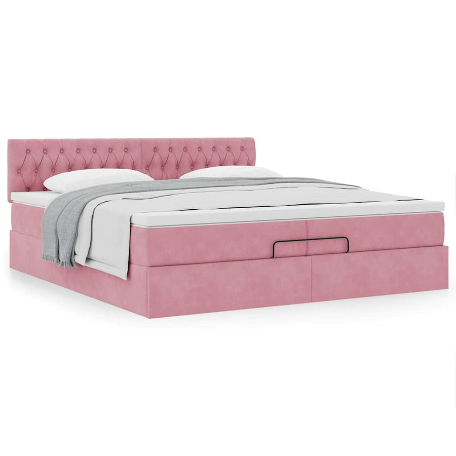 Ottoman bed met matras 200x200 cm fluweel roze