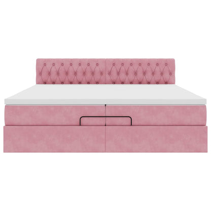 Ottoman bed met matras 200x200 cm fluweel roze