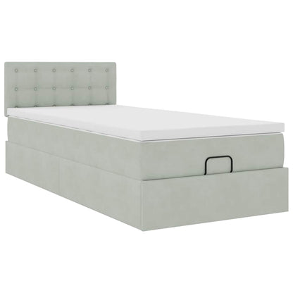 Ottoman bed met matras 80x200cm fluweel lichtgrijs