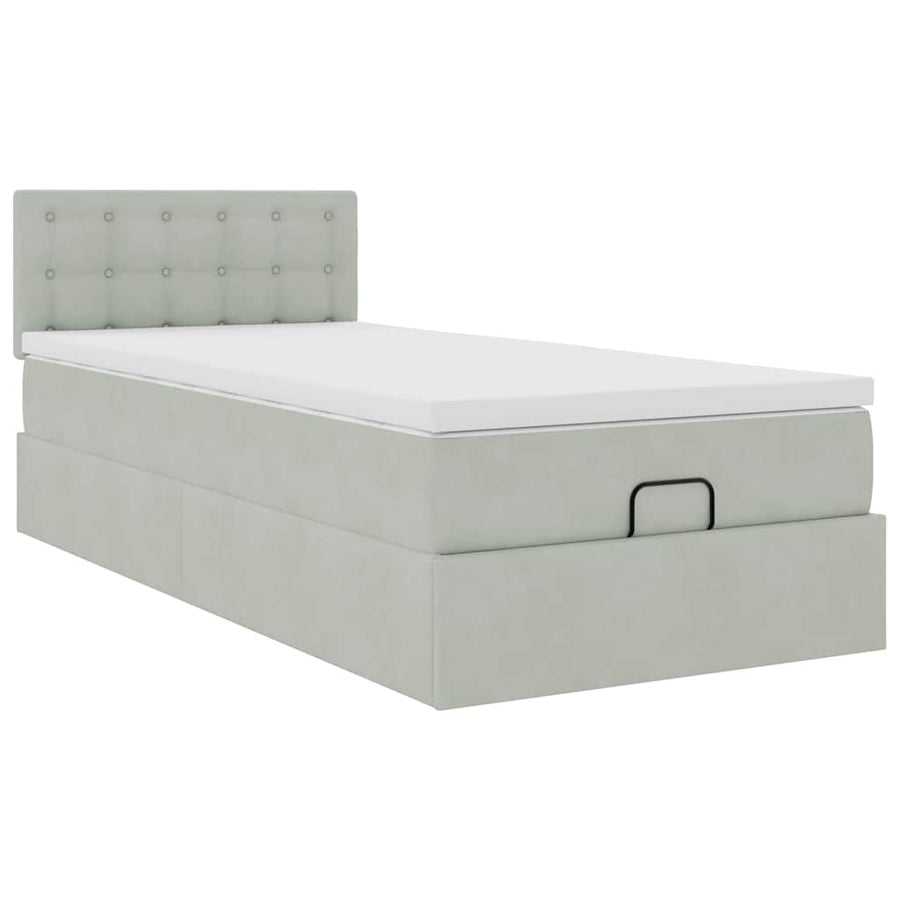 Ottoman bed met matras 80x200cm fluweel lichtgrijs