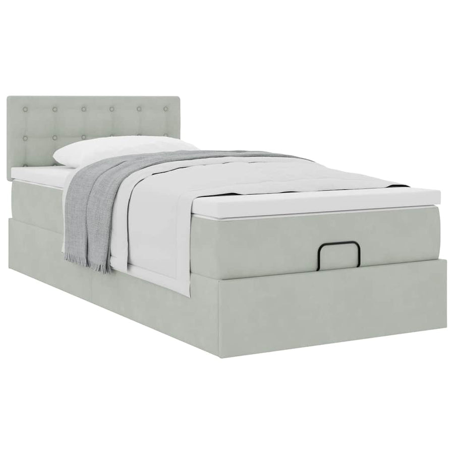Ottoman bed met matras 80x200cm fluweel lichtgrijs