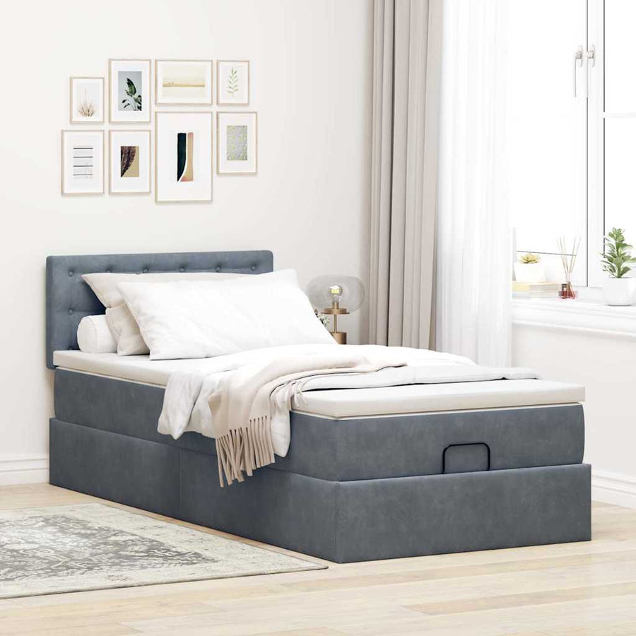 Ottoman bed met matras 80x200cm fluweel donkergrijs