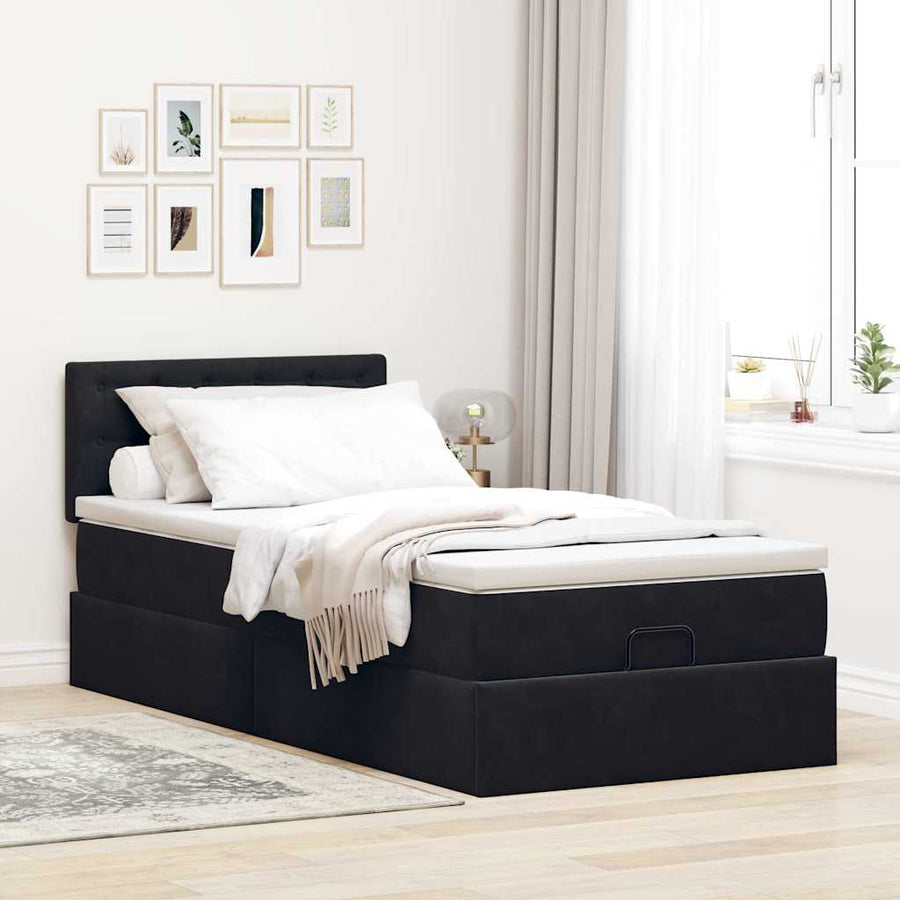 Ottoman bed met matras 80x200cm fluweel zwart