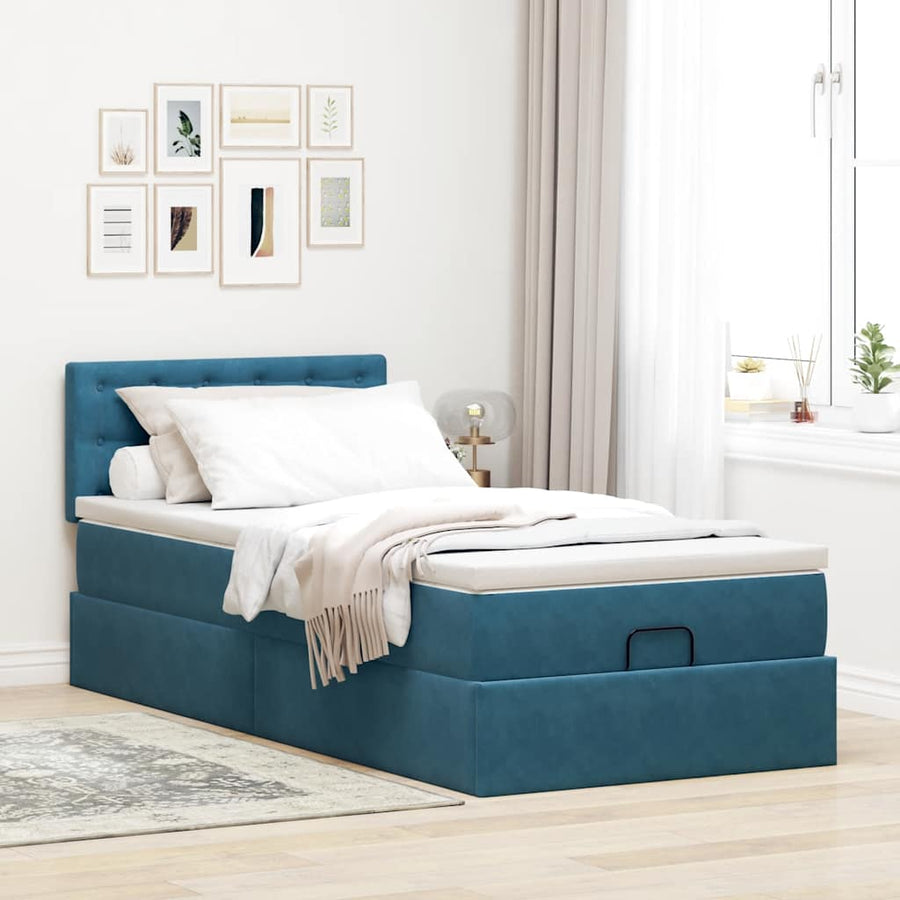 Ottoman bed met matras 80x200cm fluweel donkerblauw