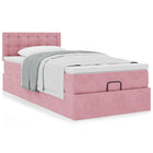 Ottoman bed with mattress 80x200cm velvet pink
