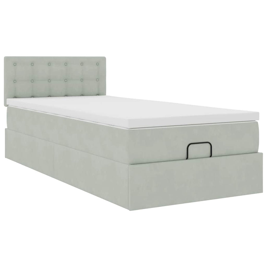 Ottoman bed met matras 90x190cm fluweel lichtgrijs