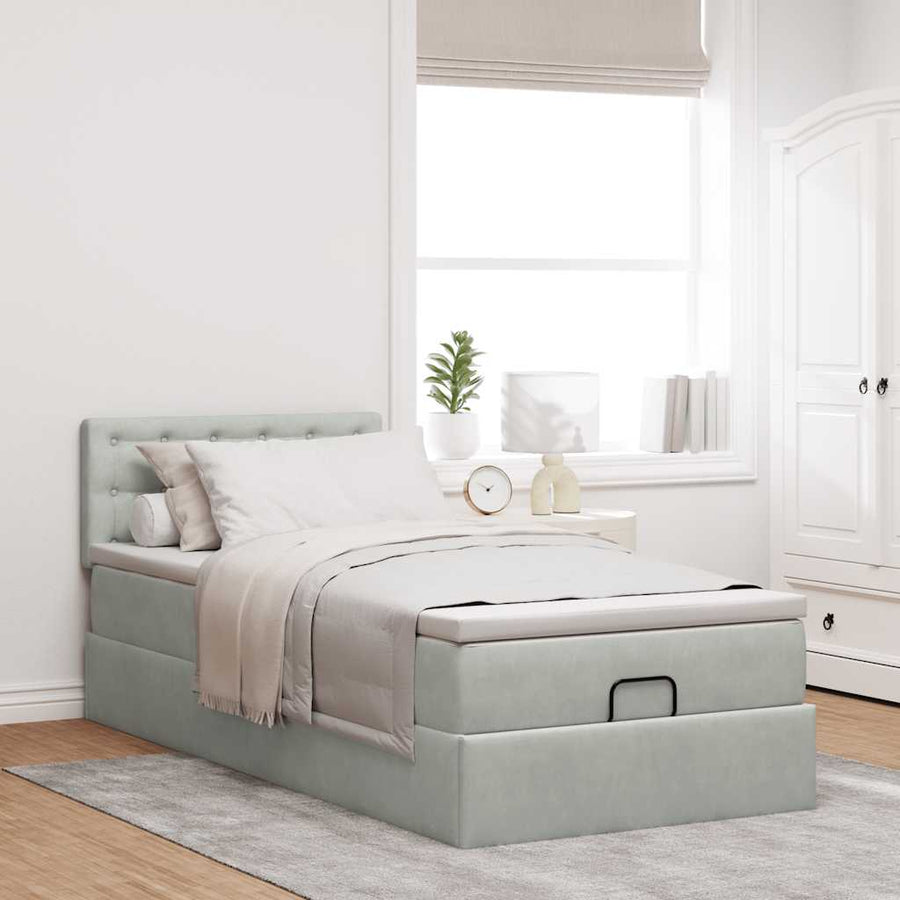 Ottoman bed met matras 90x190cm fluweel lichtgrijs