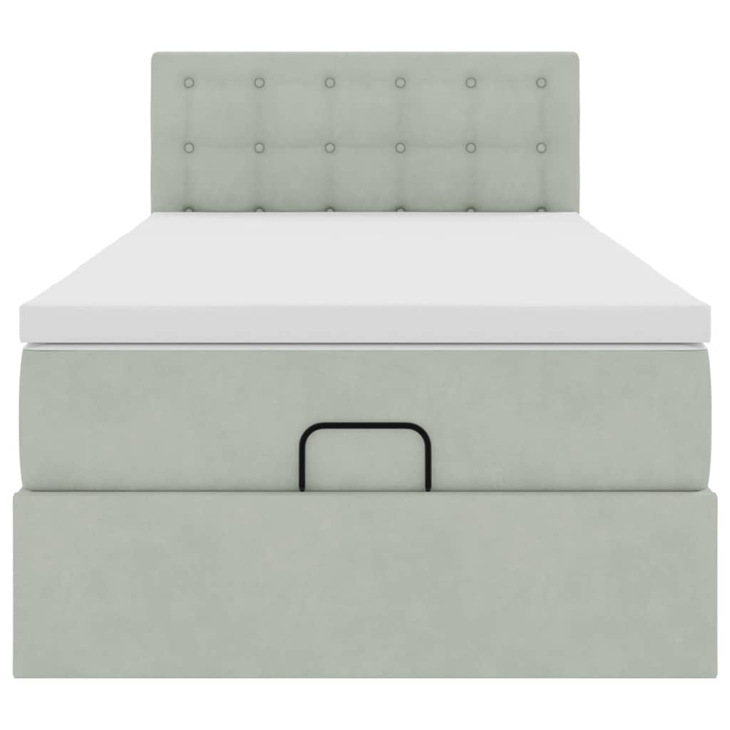 Ottoman bed met matras 90x190cm fluweel lichtgrijs