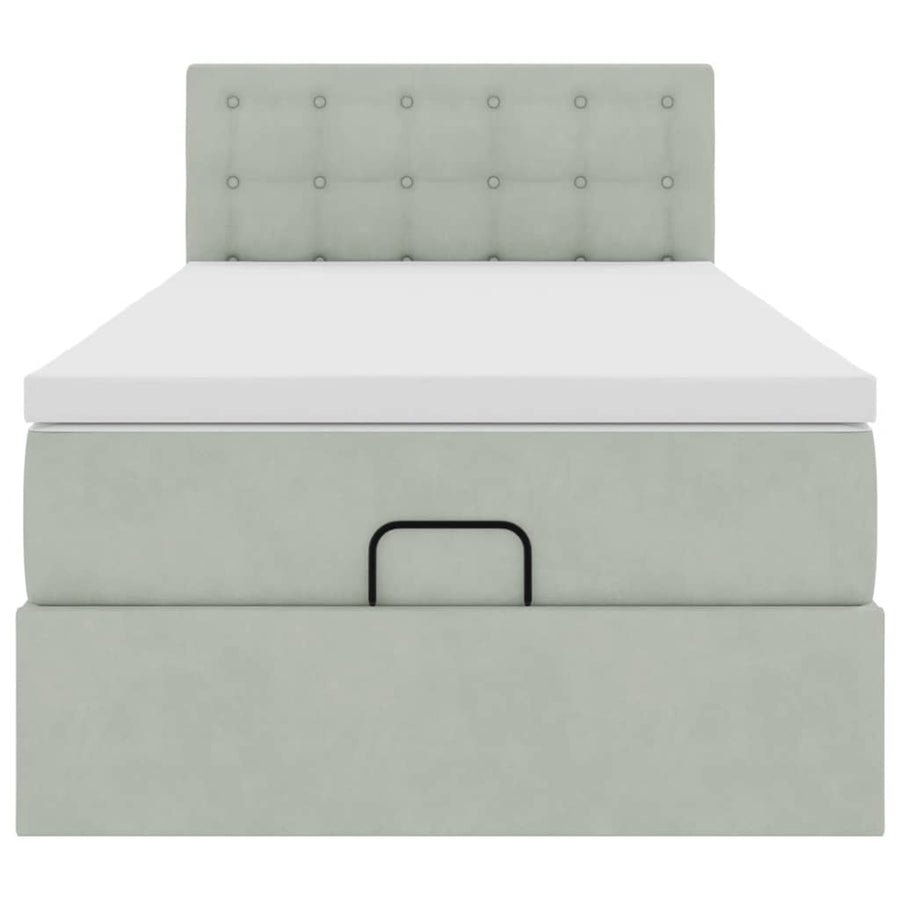 Ottoman bed met matras 90x190cm fluweel lichtgrijs