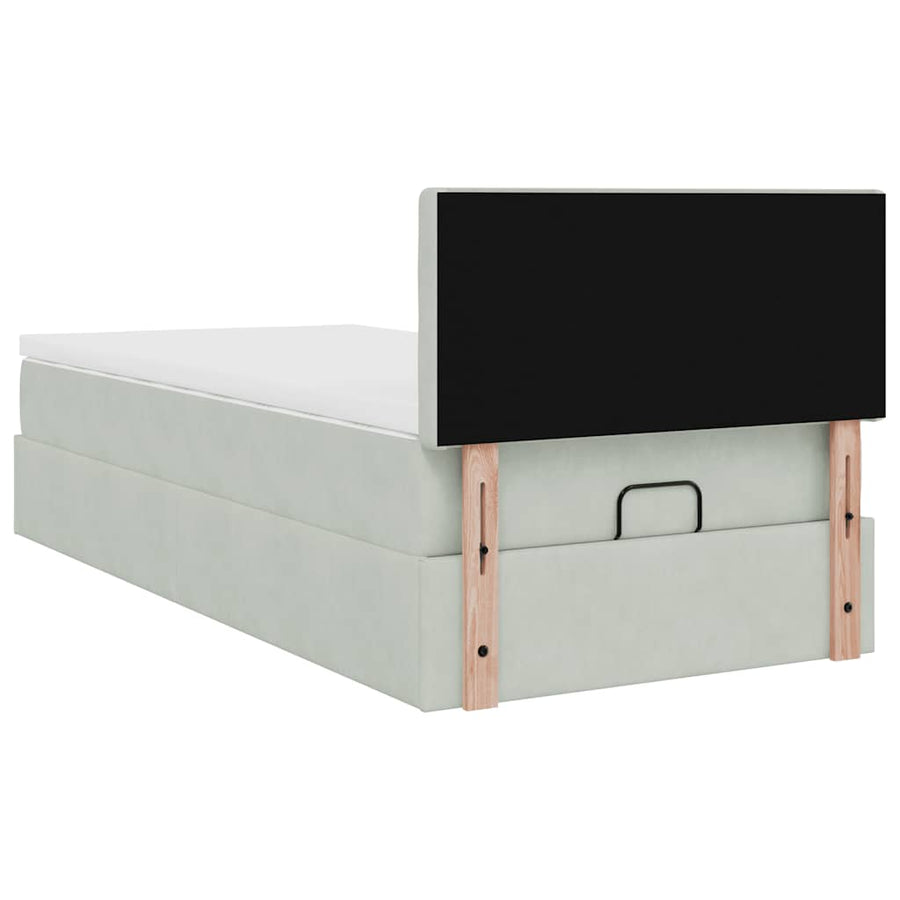 Ottoman bed met matras 90x190cm fluweel lichtgrijs