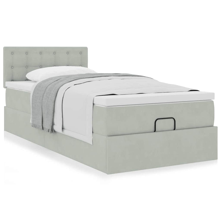 Ottoman bed met matras 90x190cm fluweel lichtgrijs