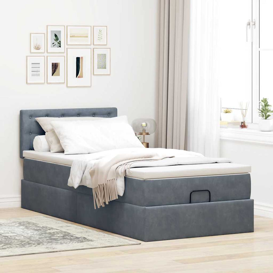 Ottoman bed met matras 90x190cm fluweel donkergrijs