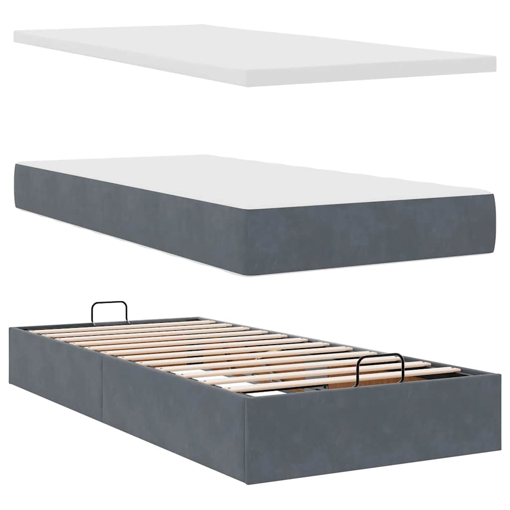 Ottoman bed met matras 90x190cm fluweel donkergrijs