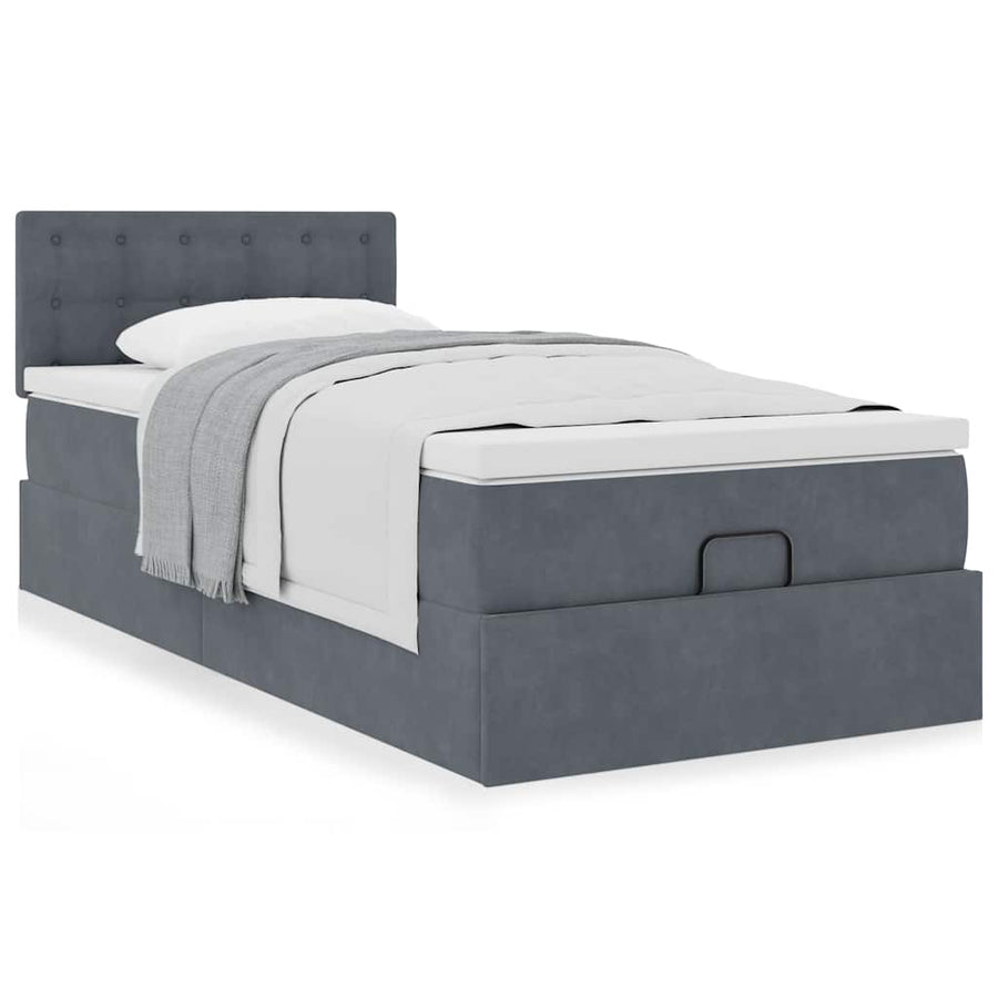 Ottoman bed met matras 90x190cm fluweel donkergrijs