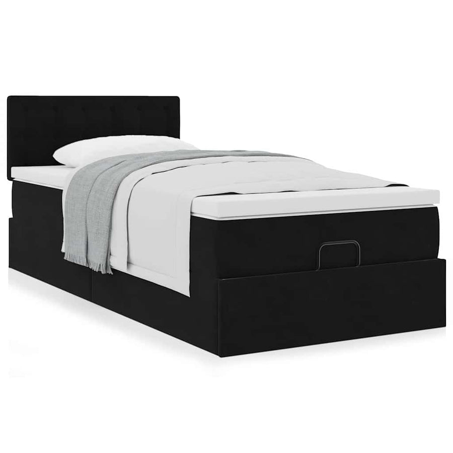 Ottoman bed met matras 90x190cm fluweel zwart