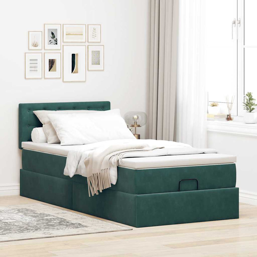 Ottoman bed met matras 90x190cm fluweel donkergroen