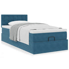 Ottoman bed with mattress 90x190cm velvet dark blue