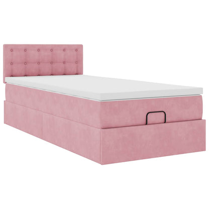 Ottoman bed met matras 90x190cm fluweel roze