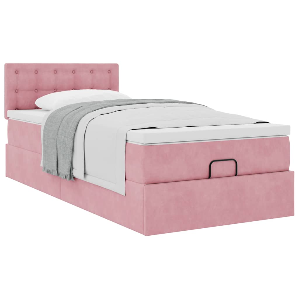 Ottoman bed met matras 90x190cm fluweel roze