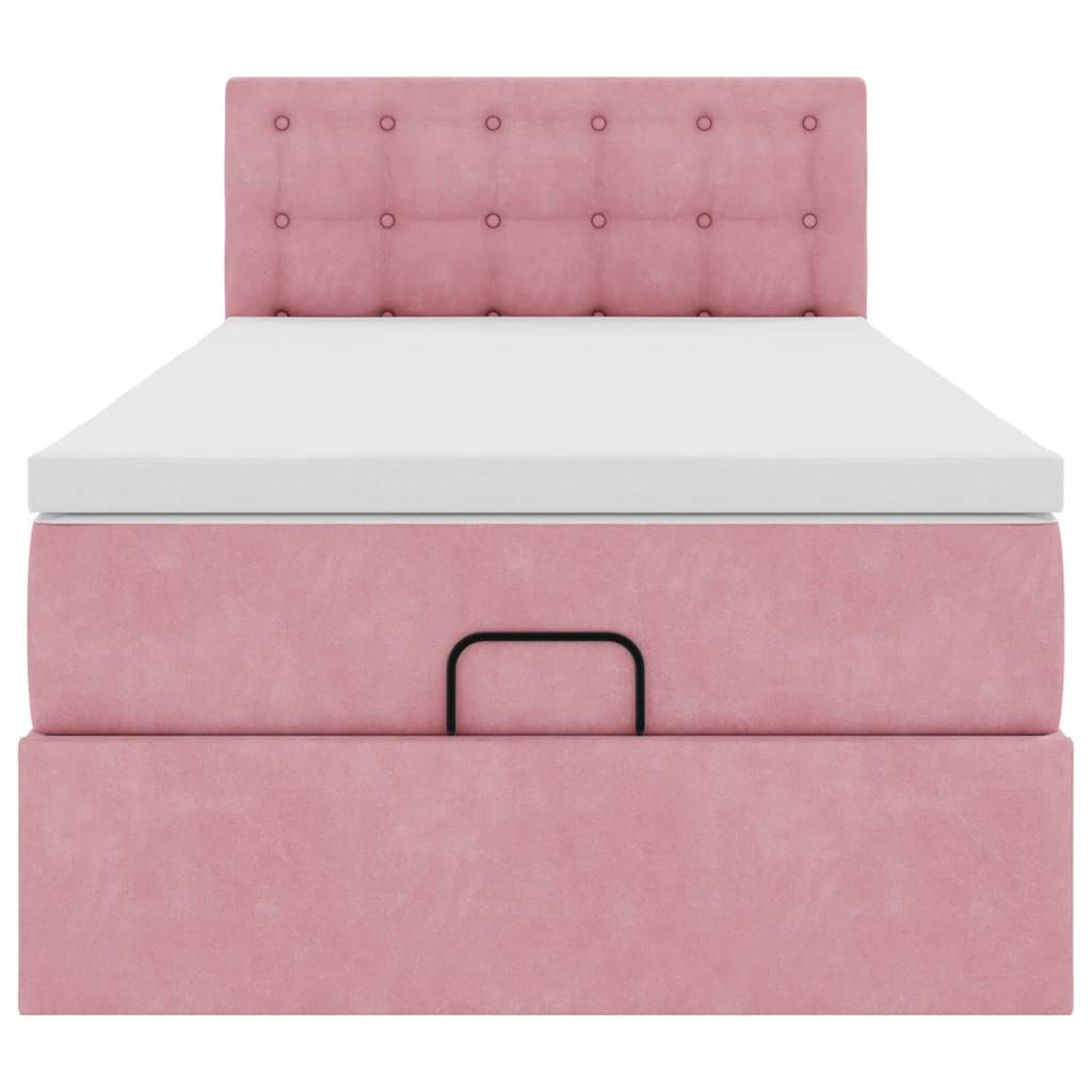 Ottoman bed met matras 90x190cm fluweel roze