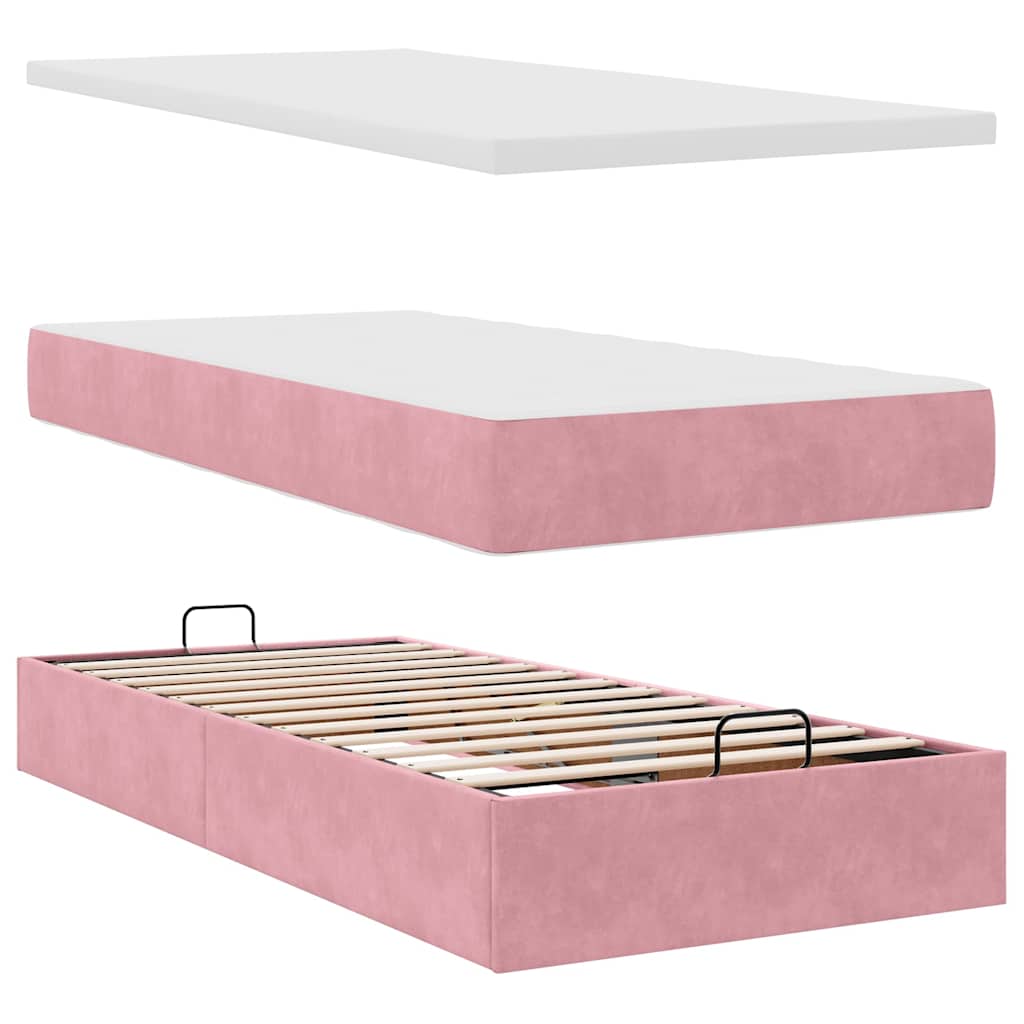 Ottoman bed met matras 90x190cm fluweel roze