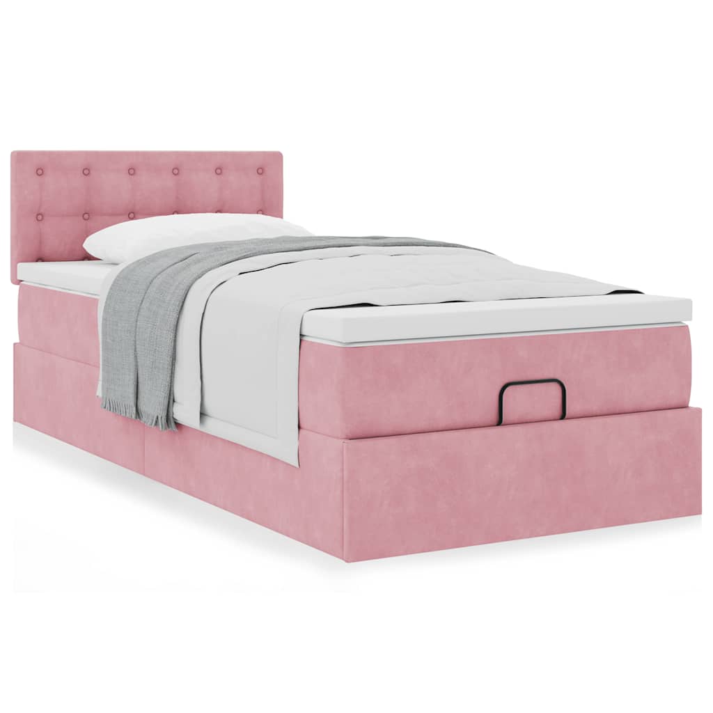 Ottoman bed met matras 90x190cm fluweel roze