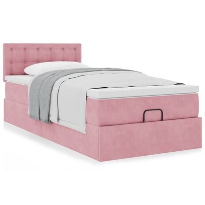 Ottoman bed met matras 90x190cm fluweel roze