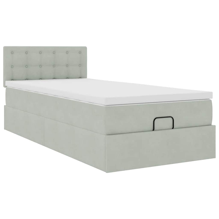 Ottoman bed met matras 90x200cm fluweel lichtgrijs